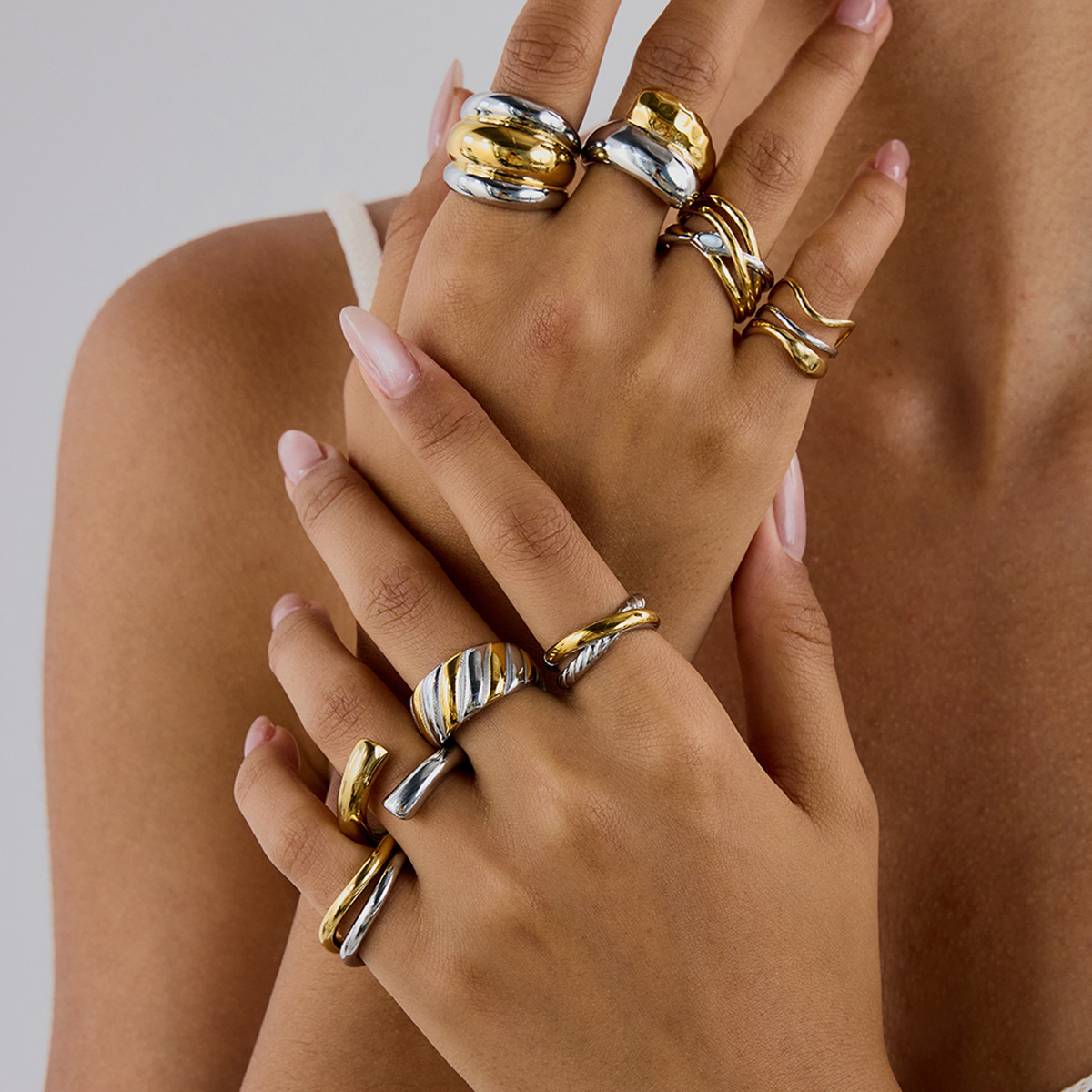 PVD Gold and Silver Ring Set Stainless Steel Stackable Rings Bulk for Wholesale